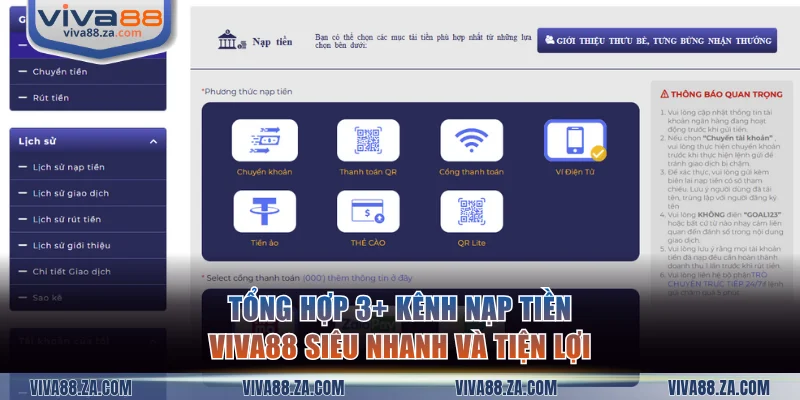 Tổng hợp kênh nạp tiền VIVA88 siêu nhanh và tiện lợi